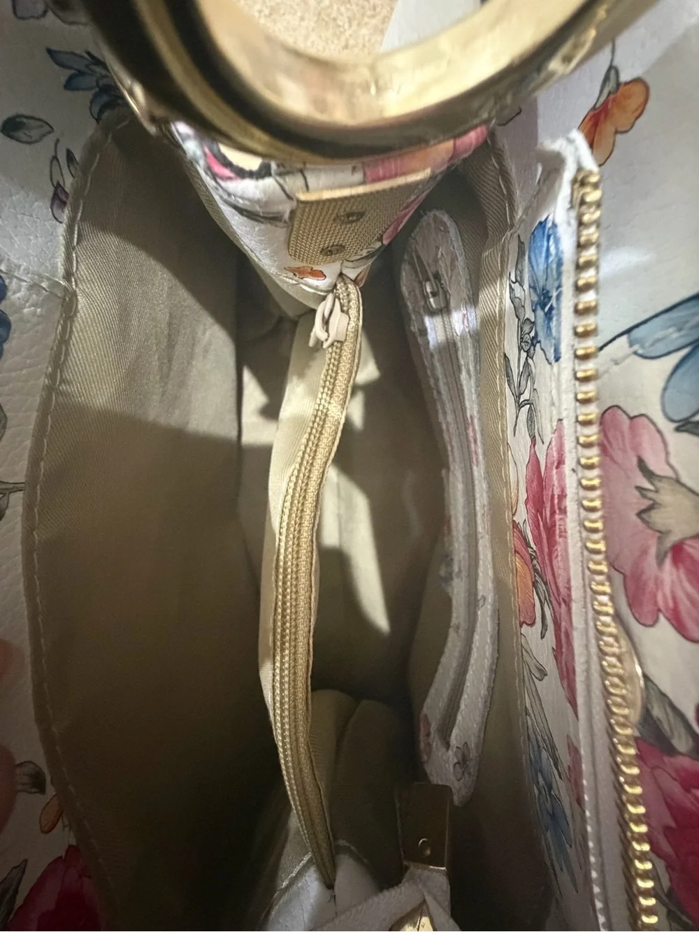 Vera Pelle Made in Italy Floral Leather Top Handle Handbag White Botanical Purse